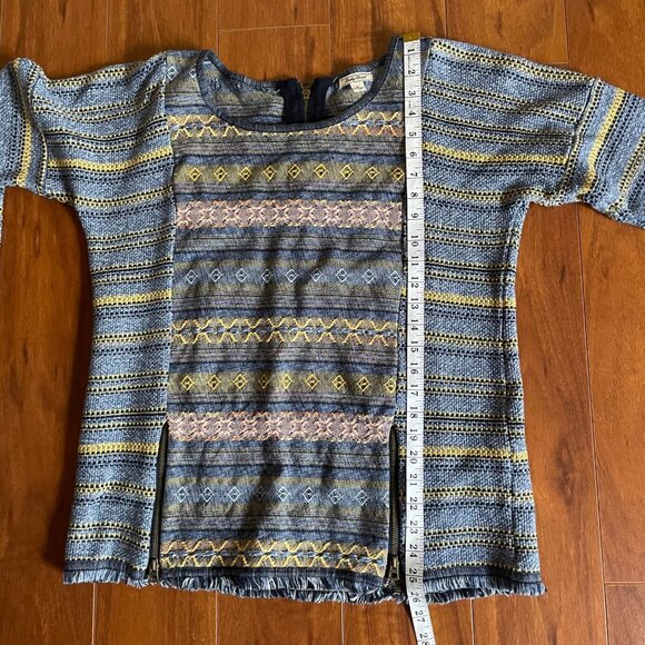 LUCKY BRAND Womens Chunky Tweed Boho Sweater Crochet Bottom Fray Blue Size L - Picture 10 of 12